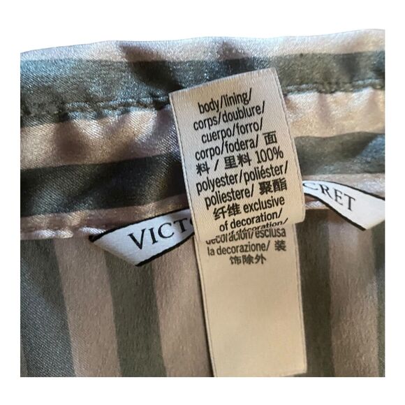 VICTORIA'S SECRET Glazed Satin Striped Pajama Set M Blue White Button Down - Picture 8 of 16